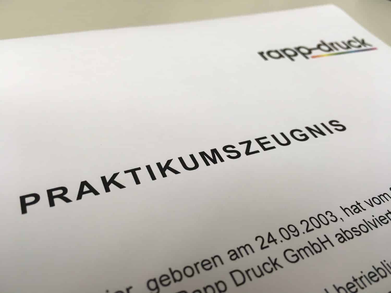 Bilanz 2016 über beschäftigte Praktikanten bei der Druckerei Rapp-Druck