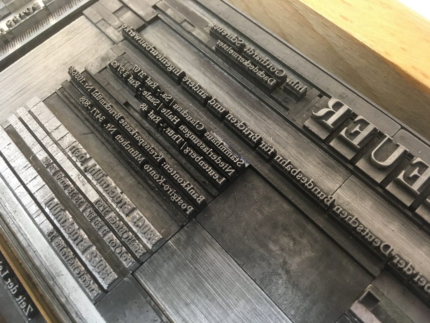 Detailaufnahme einer Druckform mit klassischem Bleisatz der Druckerei Rapp-Druck GmbH