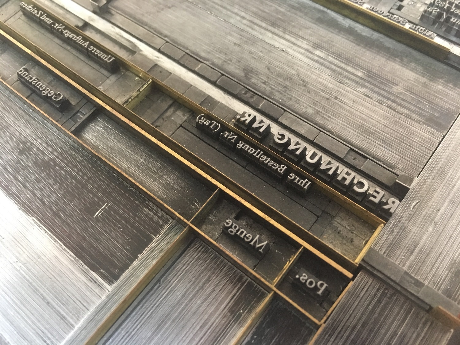 Weitere Detailaufnahme einer Druckform mit klassischem Bleisatz der Druckerei Rapp-Druck GmbH