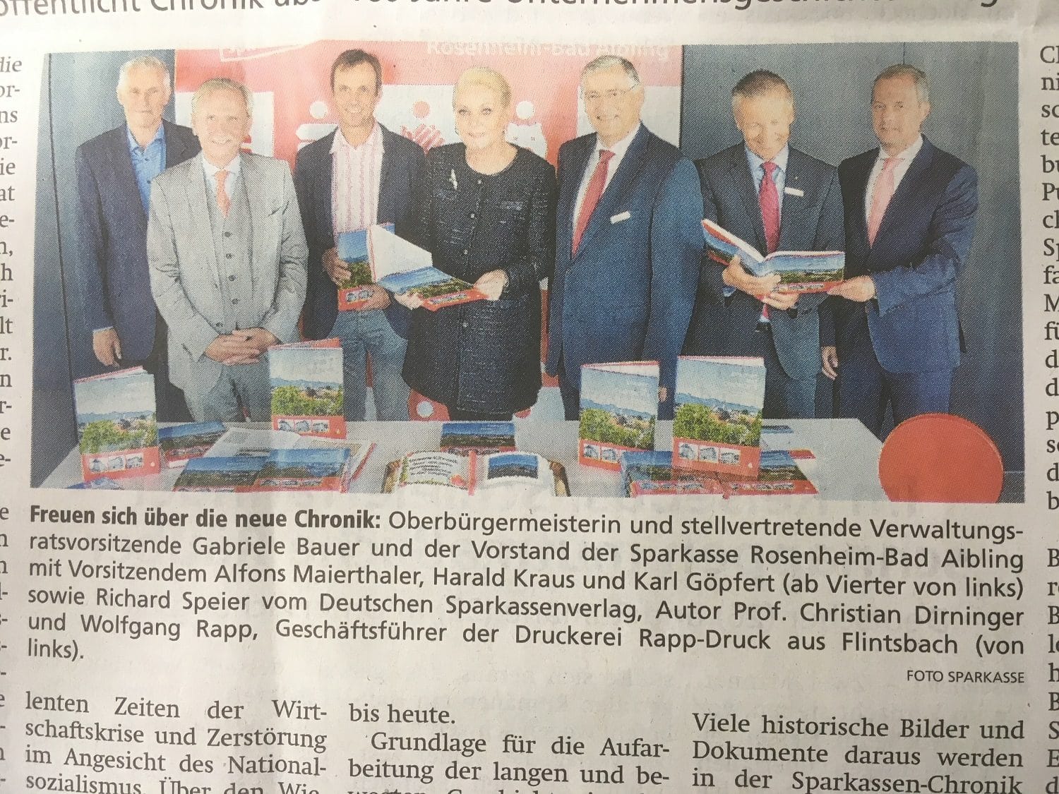 Vorstellung der Chronik der Sparkasse Rosenheim-Bad Aibling 160 Jahre Unternehmensgeschichte